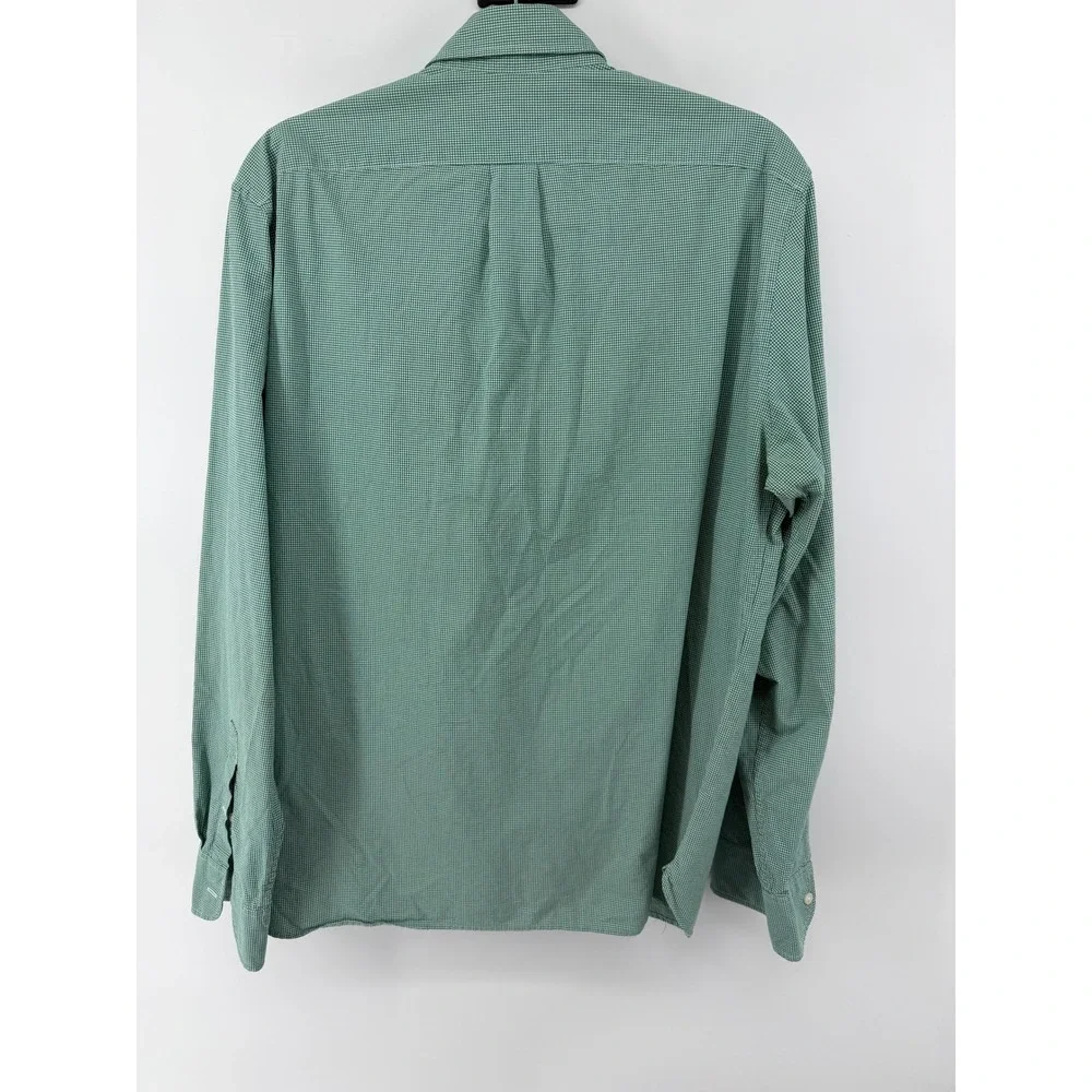 J Crew Slim Fit Gingham‎ Button Down Shirt Green White Men's Size L